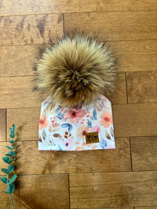 Tuque à pompon fleur pastel